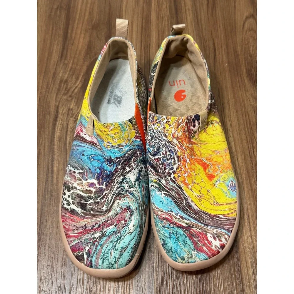 UIN Arts and Drafts Toledo Multi Color Fluid Paint Slip On Canvas Loafers Sz 11